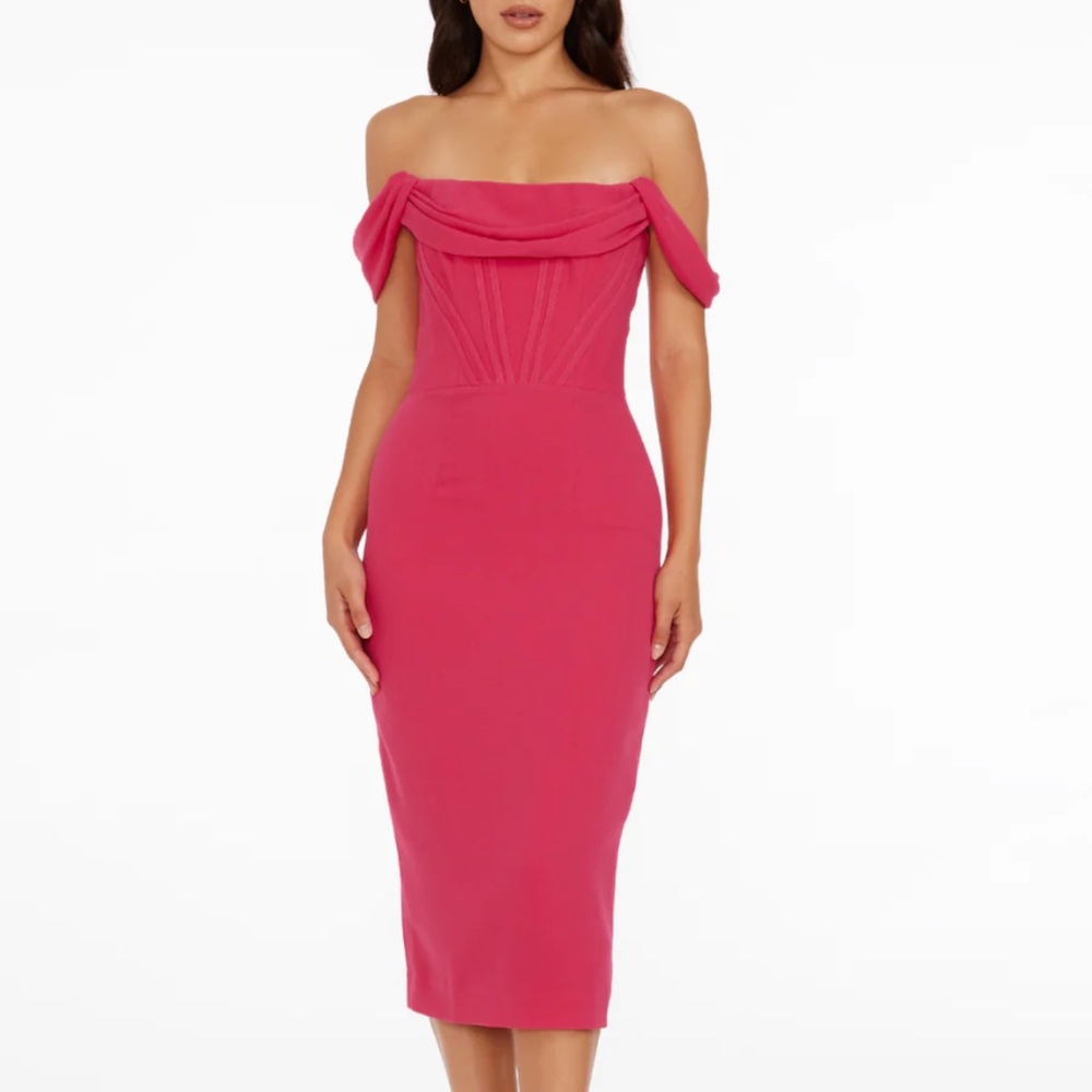 Dress the Population Vickie Bodycon Midi Dress Drape Off-the-shoulder Size S